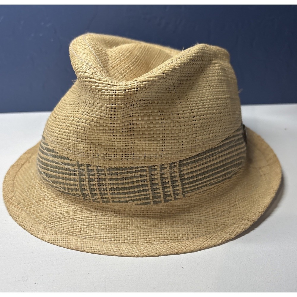 GOORIN BROS Men  Pattern Band Straw Fedora Hat Sz L Tan